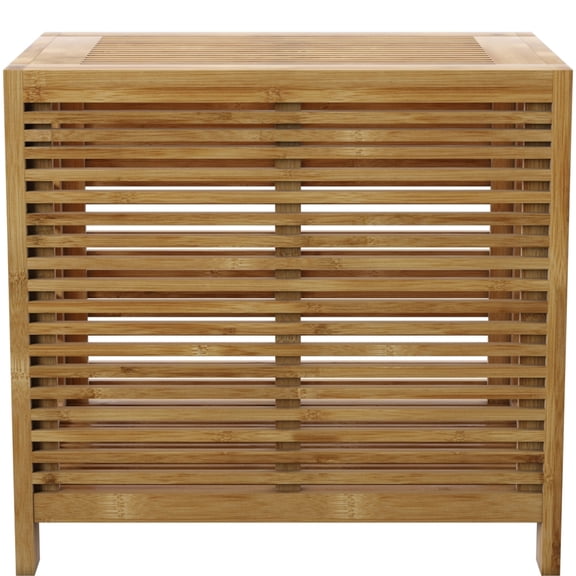 Linon Bracken Sturdy Solid Bamboo Slatted Hamper with Wide Top in Natural Brown