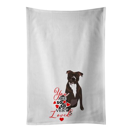 

Pit Bull Brindle #2 so Loved White Kitchen Towel Set of 2 19 in x 28 in