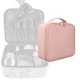 thumbnail image 1 of Estuche de maquillaje de material cuero PU Soporte para herramientas cosméticas Fácil de llevar con divisores ajustables para accesorios de tocador Rosado Macarena Bolso de peluquería, 1 of 8