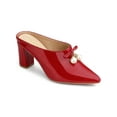thumbnail image 1 of BLISSFUL STEP Women's Pearl Bow Block Heel Slides Mules Red 8, 1 of 8