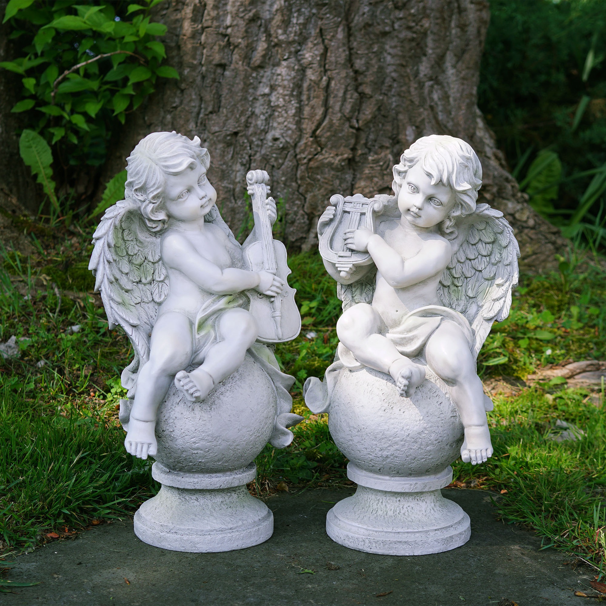 Northlight Set of 2 Cherub Angels with Instruments Sitting Outdoor Patio Garden Statues 14.75" - - image 2 of 2