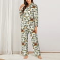thumbnail image 2 of KLL Hawaiian Style Print Women's Long Sleeve Pajamas with Pants Sleepwear Loungewear 2 Set-Medium, 2 of 7
