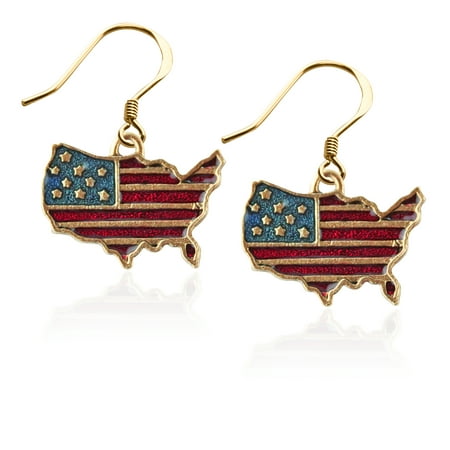 Stars and Stripes Flag Charm Earrings in Gold