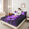 thumbnail image 4 of Feelyou Glitter Purple Rose Queen Sheet Sets, Fashion Stripes Lines Flat Sheet, Romantic Valentine's Day Queen Fitted Sheet, Breathable Home Decor, 4 Pieces, 4 of 7