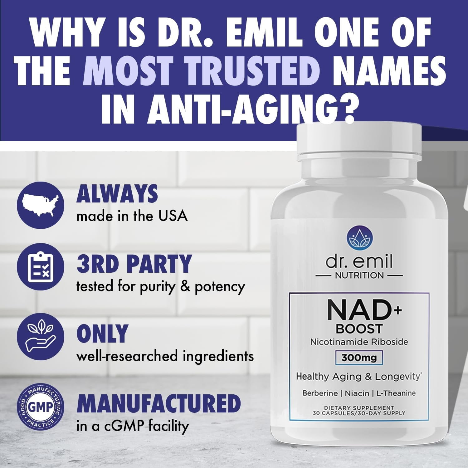 DR. EMIL NUTRITION NAD + Boost, NAD supplement, 30 Servings, 2 Pack