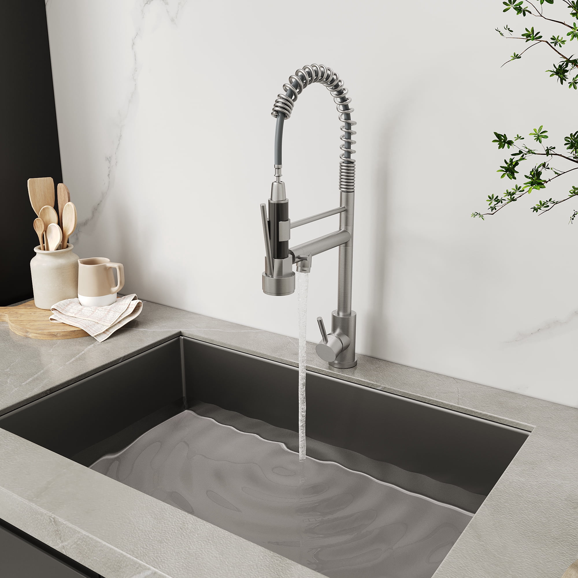 Bothwa Home KF-YQ605-BN 19-Inch Enzoh Kitchen Faucet in Brushed Nickel Finish