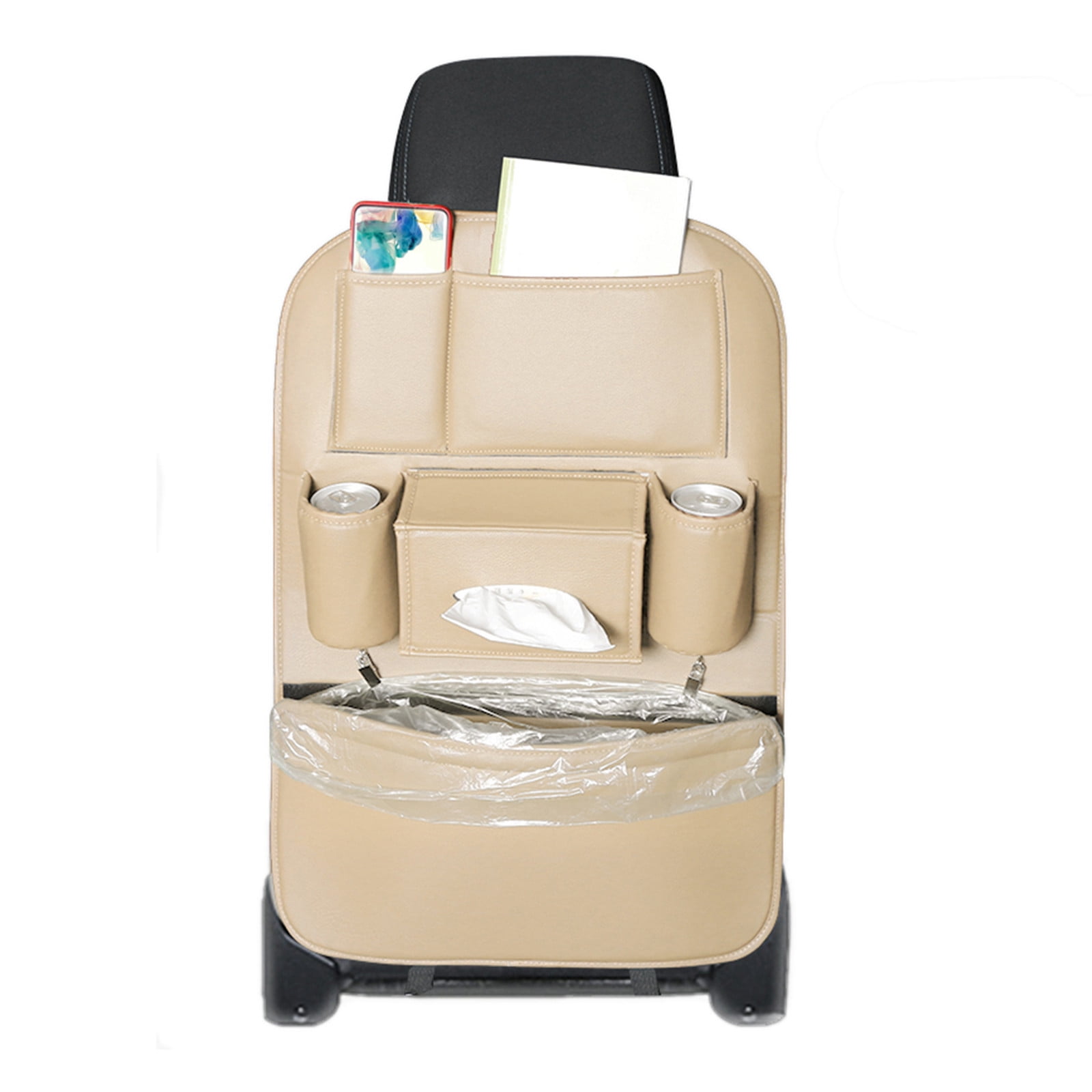 LSLJS Car Seat Organizers, PU Leather Backseat Protector with 5 Storage Pocket & Garbage Bag, Waterproof Car Rear Hanging Storage Shelf Back Seat Storage Bag Kick Mats Universal Interior Accessories