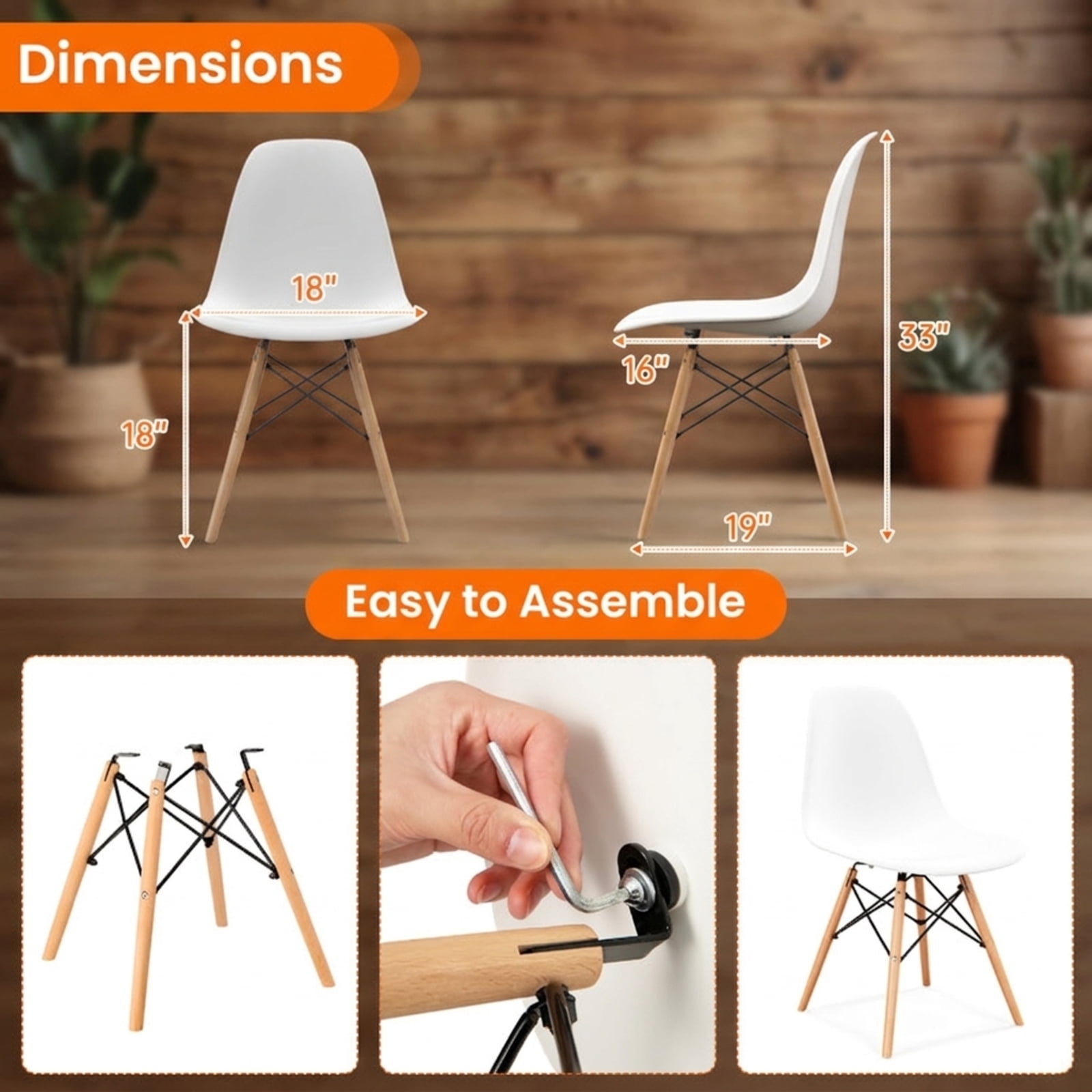 Furnibear Modern Armless Dining Chairs Set of 4 with Molded PP Seat and Solid Beech Wood Legs for Dining Room and Kitchen, White