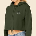 thumbnail image 5 of Dalix Smile Face Embroidered Fleece Cropped Hoodie Cold Fall Winter Women in Military Green L Large, 5 of 5