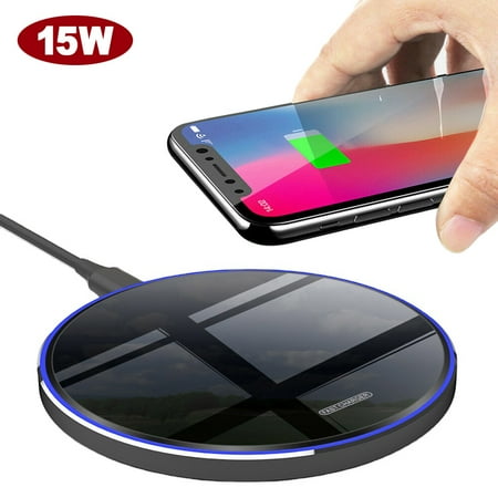 Wireless Charger Qi-Certified 15W Fast Wireless Charging Pad Compatible with iPhone 12/12 Pro/11/11 Pro/XR/XS/X/8/8+ Galaxy Note 10/Note 10+/S10/S10+/S9/S8 Black