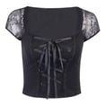 thumbnail image 3 of Women's Gothic Square Neck Short Sleeve Cropped Top For Daily Life Dating Club Party Street School Dance Travel Going Out Outdoor Holiday, 3 of 3