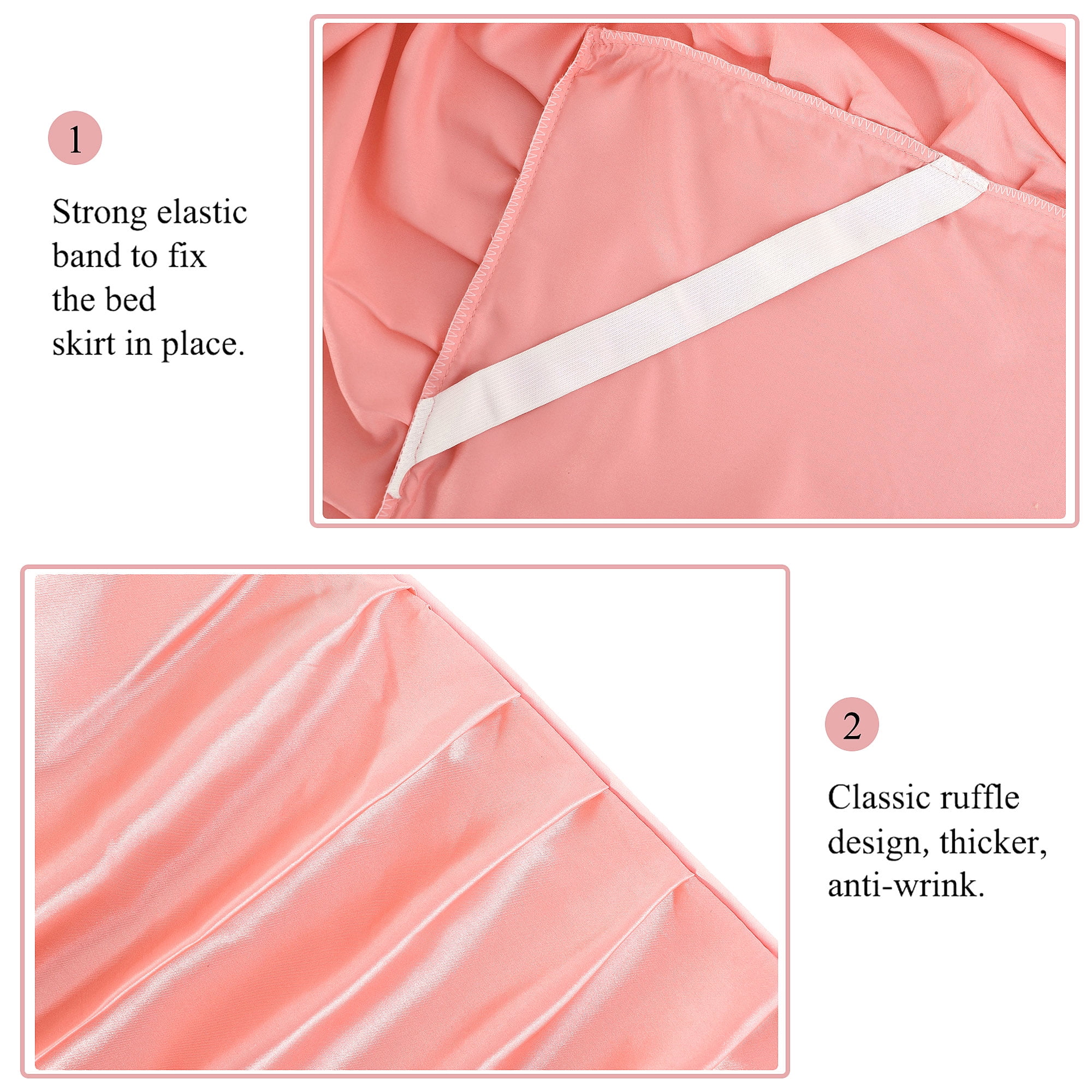 Unique Bargains Dust Ruffle Wrinkle Free Bed Skirt Coral Pink King - 18" Drop