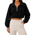 thumbnail image 2 of Womens Cropped Sweatshirt, Quarter Zip Pullover with Stand Collar, Drawstring Hem, Oversized Long Sleeve Tops for Fall Winter S, 2 of 7