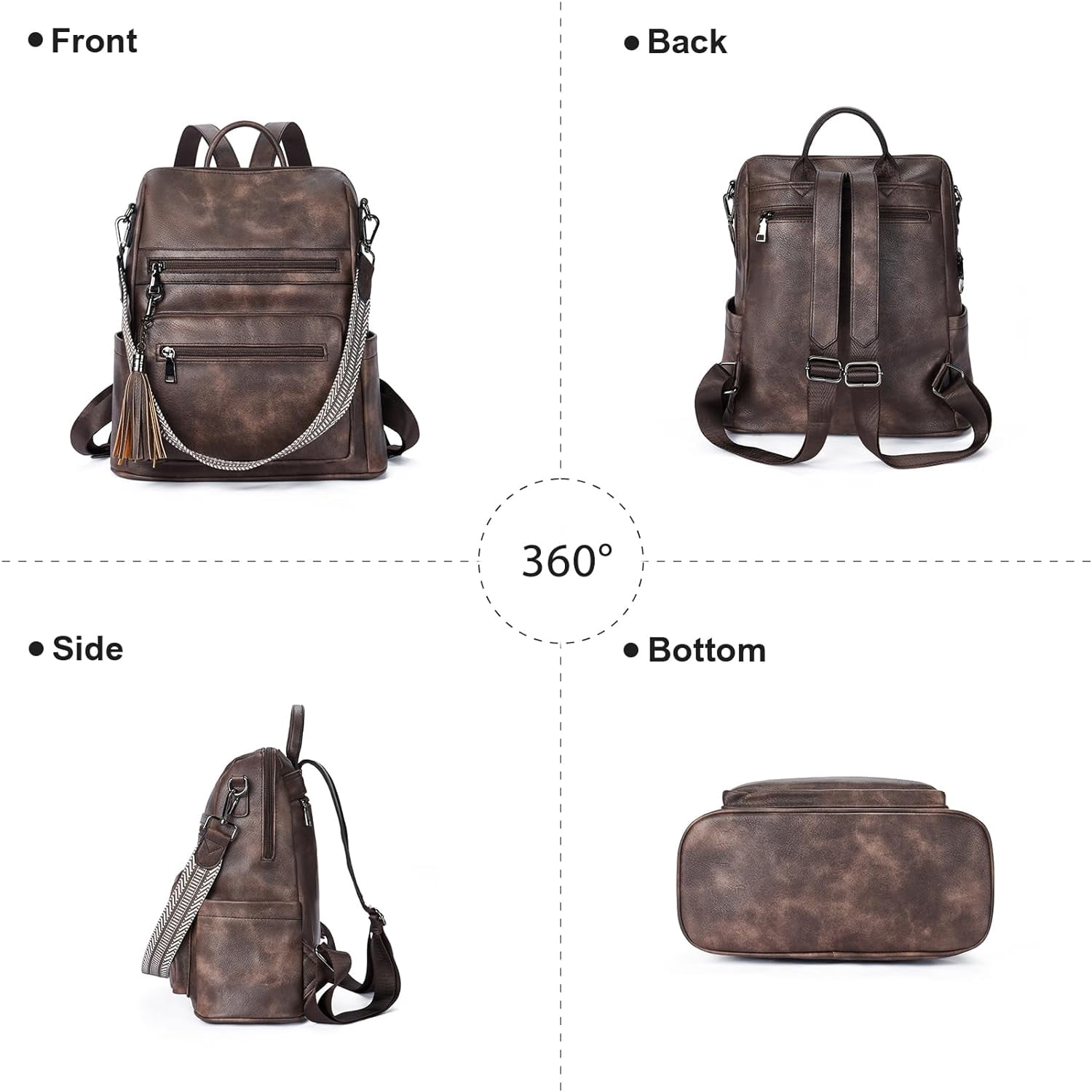 Womens Backpack Purse Vegan Leather Large Travel Backpack  display picture 1