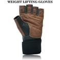 thumbnail image 6 of Weight Lifting Leather Padded Gloves Fingerless Body Building Long Wrist Support Training Gym Exercise Powerlifting Gloves Unisex Brown-S, 6 of 9