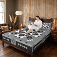 thumbnail image 3 of Manfei Southwest Tribal Queen Sheets, Geometric Aztec Queen Sheet Sets, Gray Black White, Black Reversible 4pcs1 Flat Sheet + 1 Fitted Sheet + 2 Pillowcases, 3 of 6