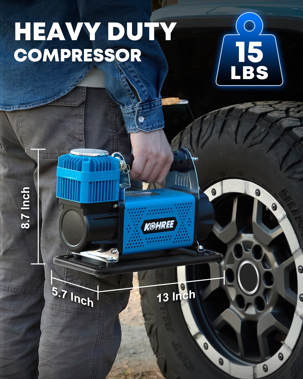 Kohree 12V Air Compressor Offroad, Heavy-Duty Truck Tire Inflator,Portable Air Pump 150 Psi Fast Inflation for Off-road Vehicle,4x4 Vehicle,Truck,SUV,RV,ATV