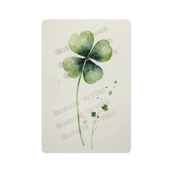Vintage Aluminum Sign - Watercolor Shamrock - 8 x 12 Inches - Charming Metal Sign for St. Patrick's Day Lovers Perfect for Home Decor