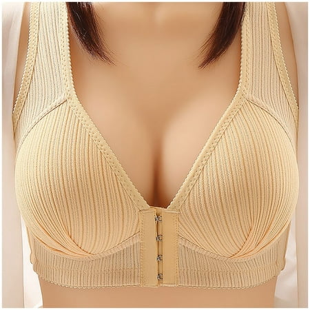 LEEy-World Plus Size Lingerie Breathable Bra Solid Underwear Up Women Seamless Lace Top Top Vest Push Beige 44
