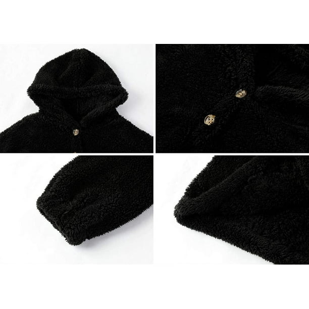 WJSXC Kids Girl's Fleece Hoodie Warm Loose Pullover Jacket Top Coat Black L
