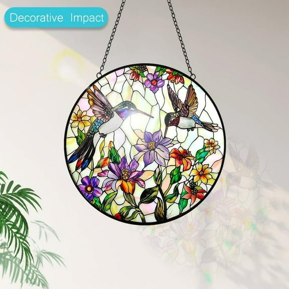 Hummingbird Stained Glass Sun Catcher | Wildflower Window Hanging | Bird Lover Gift | Suncatcher Wall Art for Home Decor Mom Women