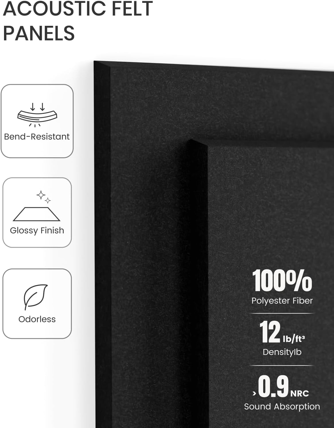 Large Felt Bulletin Board 48" x 36" Cork Alternative-12 Pack with 70 Safe Removable Adhesive Tabs, Boards for Walls Home Office Classroom Pin - Black