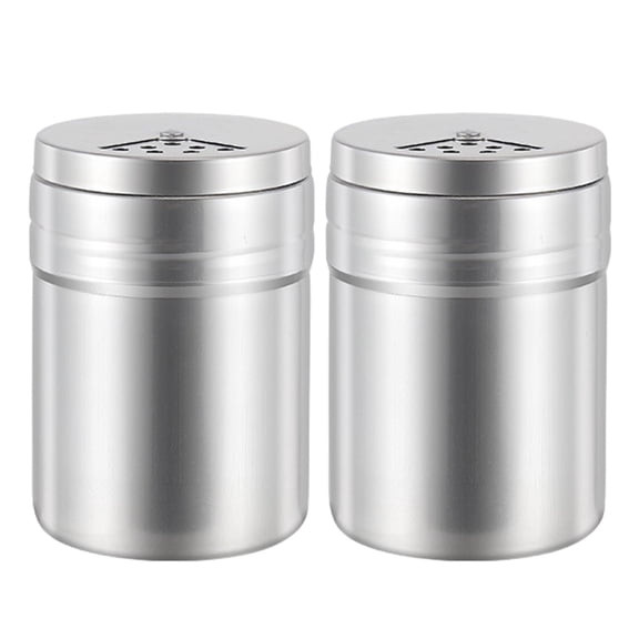 Rotating Lid Sugar/Spice/Pepper Shaker Set, Stainless Steel Seasoning Jars with Adjustable Pour Holes, Silver Kitchen Dispensers