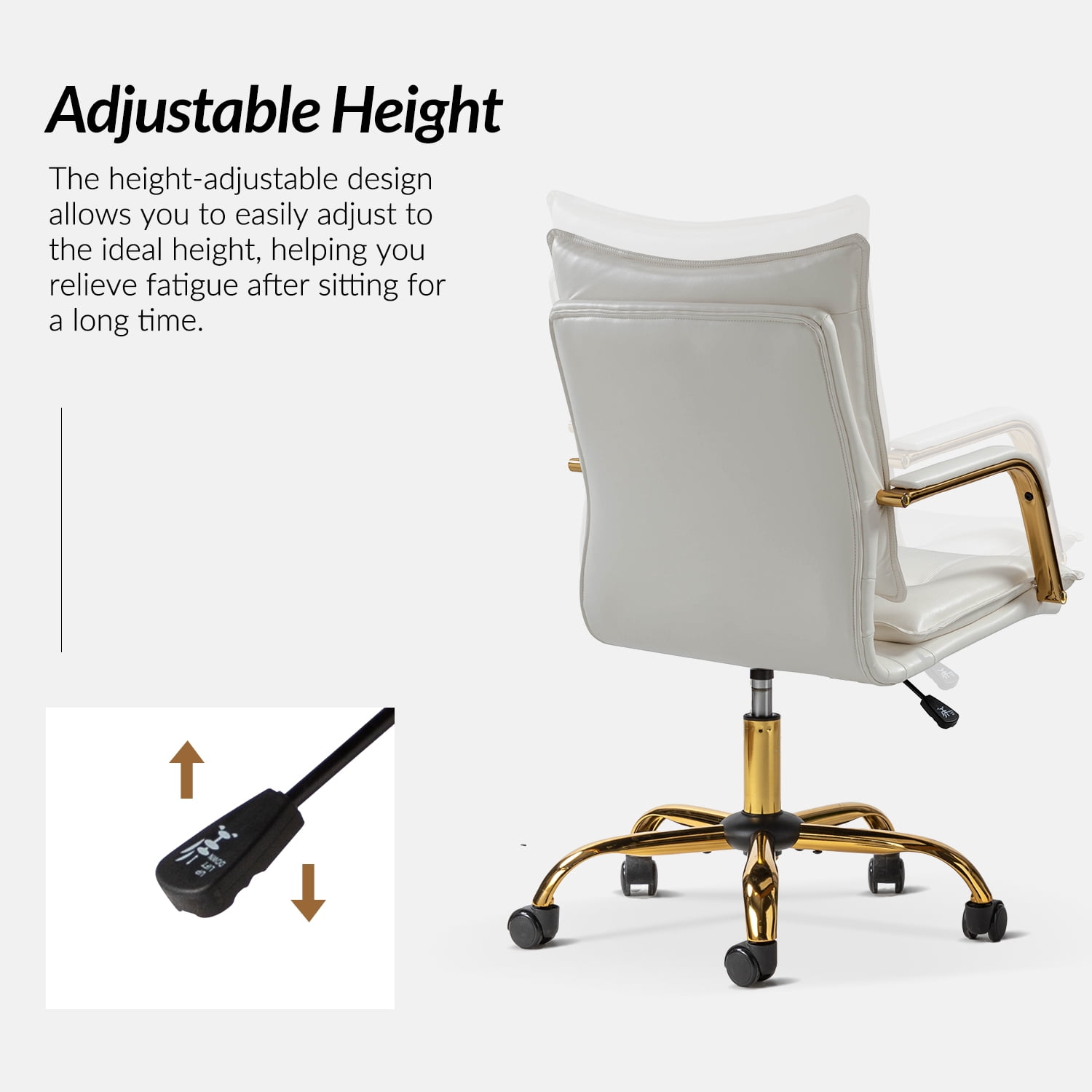Tina's Home Luxury Faux Leather Office Chair with Golden Accents, Adjustable Swivel Ergonomic Desk Chair for Executive Comfort and Style White