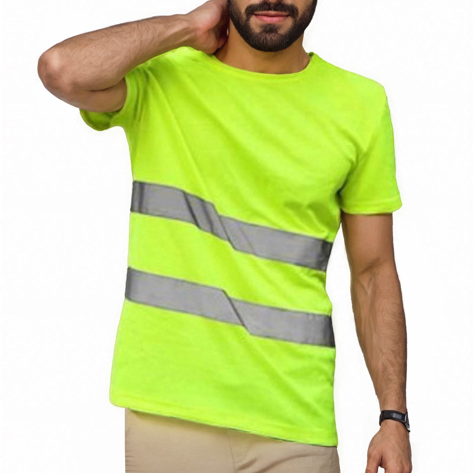 SSAAVKUY 2 Pack Safety Waistcoat Reflective Suit, High-Visibility Safety Vest Reflective Strip Polyester T-Shirt Reflective Shirts Green M