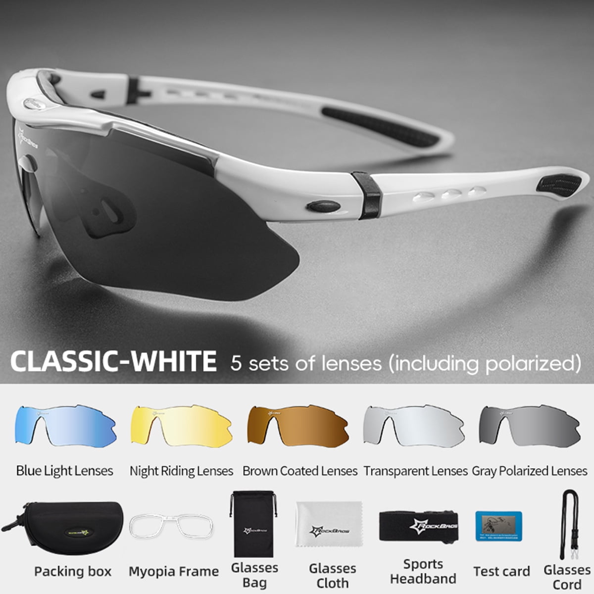 ROCKBROS Cycling Sunglasses Polarized Sports Bicycling Glasses UV400 Protection Outdoor 5 lenses
