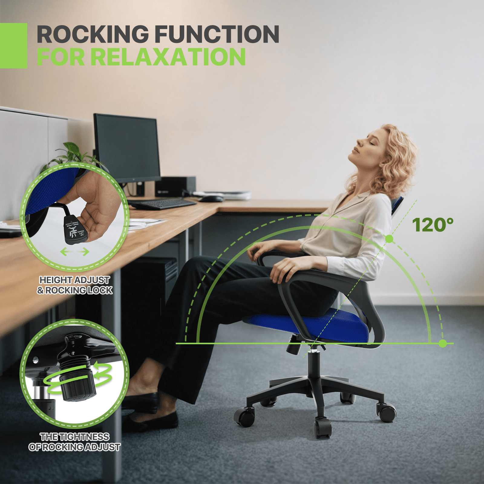 Magshion Set of 2 Office Chairs Mid Back Swivel Desk Chairs, Height Adjustable Ergonomic Mesh Computer Chairs with Armrest & Lumbar Support, Navy Blue