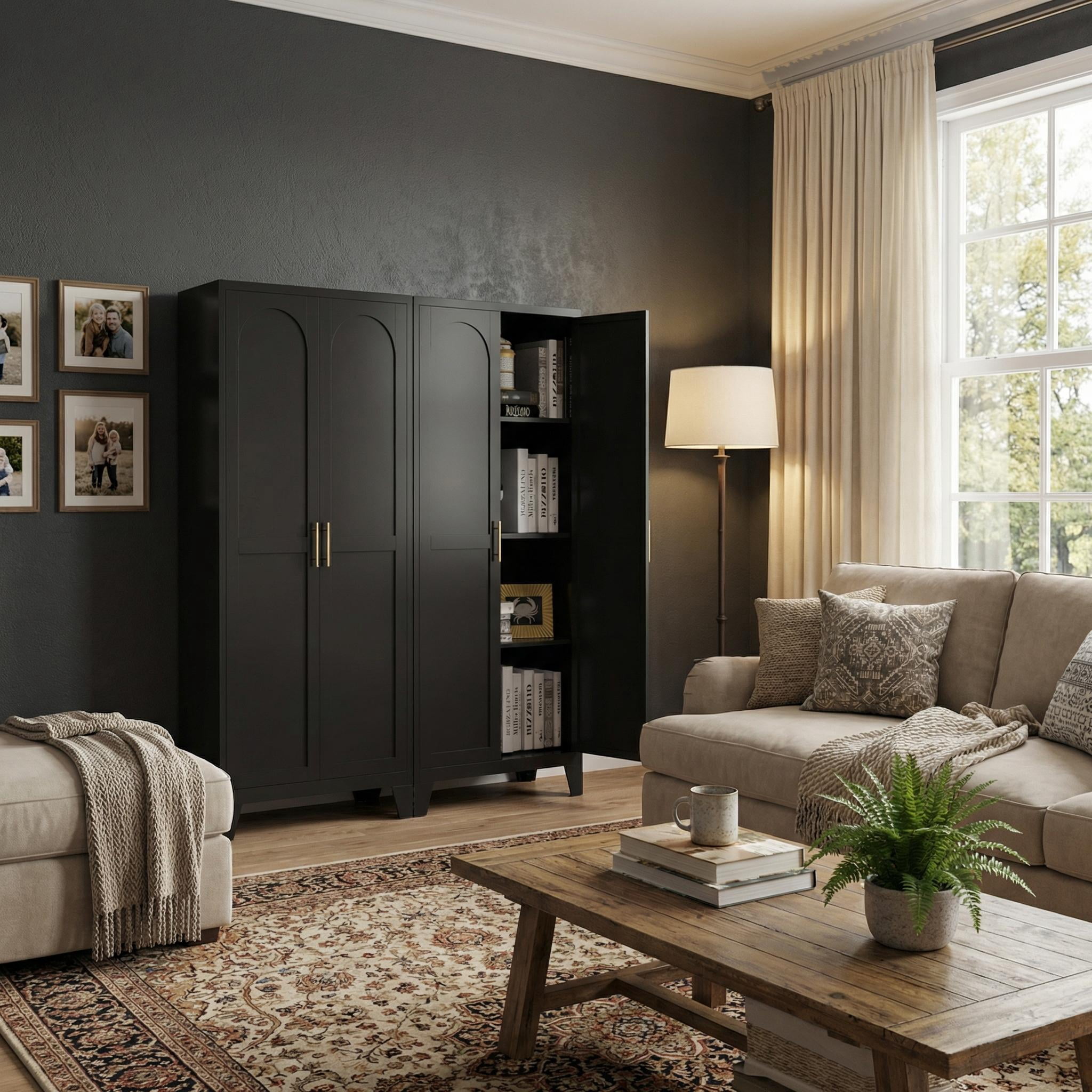 Homy Casa 60.8" Tall Black Storage Cabinet with Adjustable Shelves for Kitchen, Office, Entryway