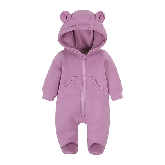 Caqnni Baby Snowsuits Winter Footie Romper Jacket Hooded Jumpsuit Autumn Bunting Onesie Warm Hooded Romper Jumpsuit Outfits for Girls Boys (Purple,6-9 Months)