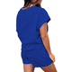 thumbnail image 3 of Conjunto de Pijama de 2 Piezas para Mujer, Color Liso, Cuello Redondo, Informal, de Tela Texturizada, Corta, Azul, Talla S, 3 of 7