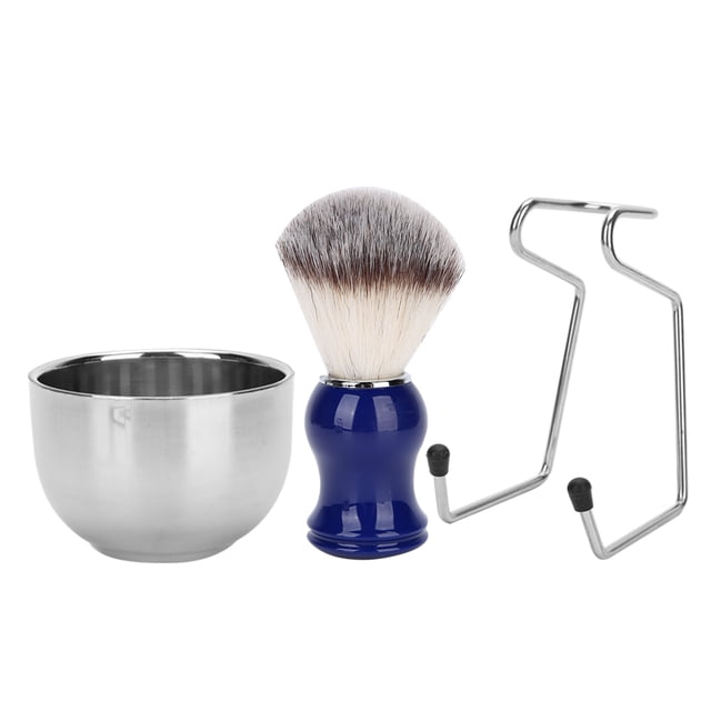 Juego de 3 brochas de afeitar para barba, cuenco y soporte para brochas de afeitar de acero inoxidable.