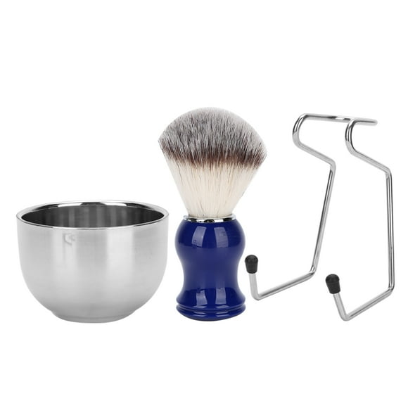 Juego de 3 brochas de afeitar para barba, cuenco y soporte para brochas de afeitar de acero inoxidable.