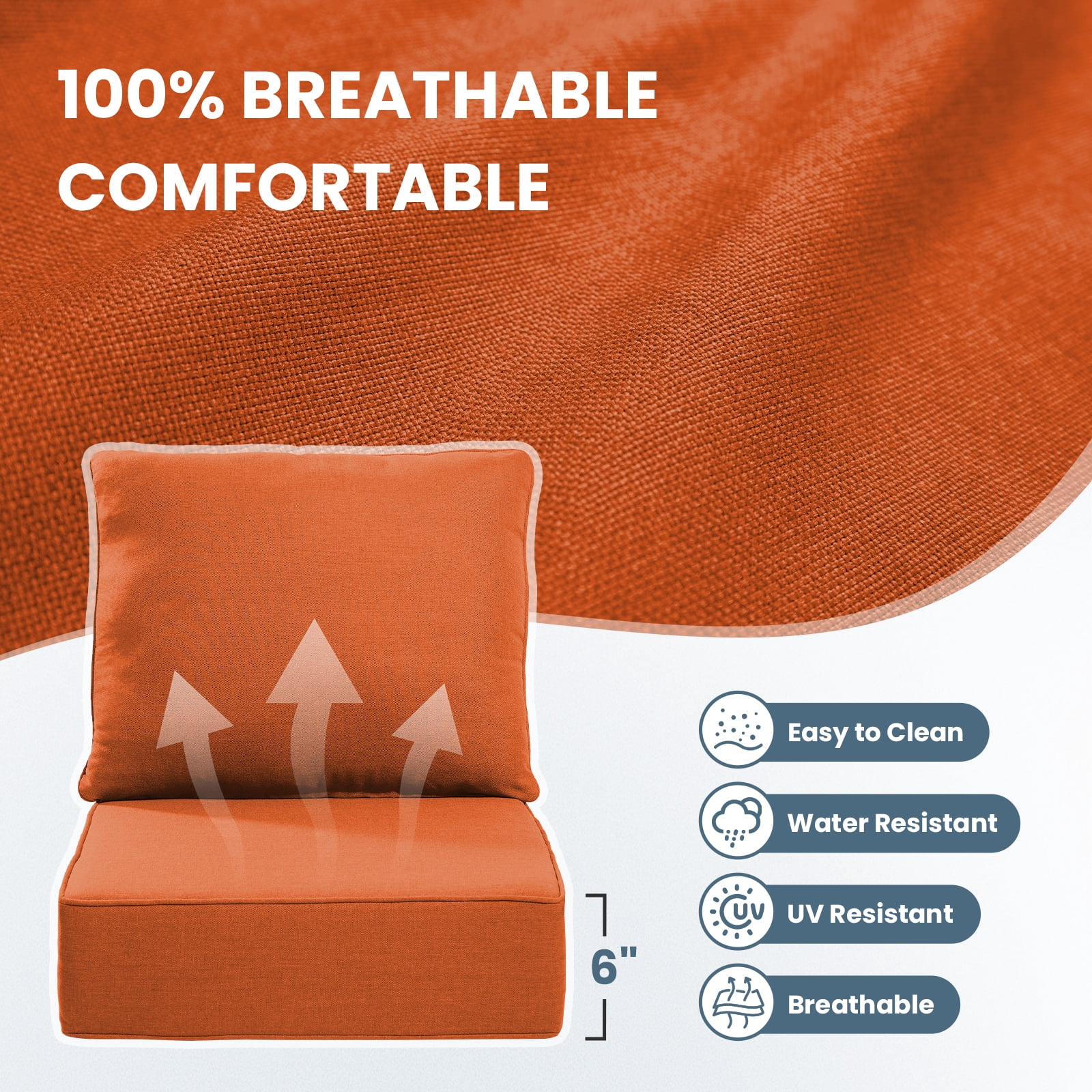 Jentlehouse Outdoor Deep Seat Cushion 24" X 24" X 6" for Patio Furniture,Outdoor Chair Cushions Water & Fade Resistant Patio Furniture Cushions for Wicker Chair, Sofa, Couch, Orange (Set of 2)
