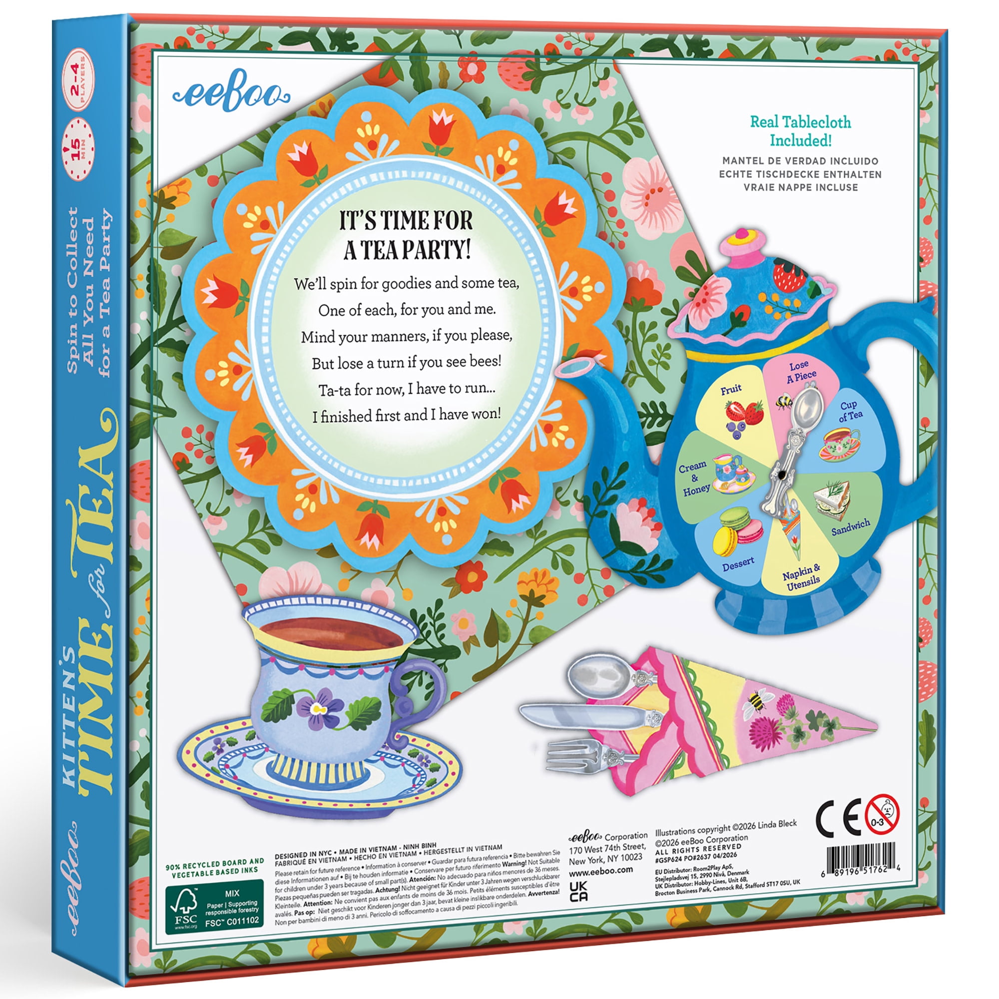 eeBoo Kitten's Time For Tea Spinner Game, Story Building Game, Ages 3+, 2-4 Players - Introduces Storytelling & Creative Thinking, 15 Minute Gameplay