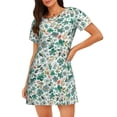 thumbnail image 1 of Fotbe Floral In Teal Bata de Dormir para Mujer con Estampado, Camisón de Algodón de Manga Corta, Ropa de Dormir Casual, 1 of 6