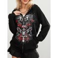 thumbnail image 4 of LMLYSoH Women Hooded Sweatshirt, Adults Casual Skull Print Long Sleeve Cardigan with Pockets, 4 of 9
