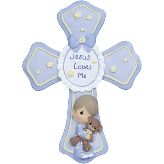 Precious Moments Jesus Loves Me, Resin Cross With Stand, Boy, 1 Each