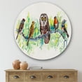 thumbnail image 2 of Designart 'Bird Friends With Owl On A Branch' Traditional Circle Metal Wall Art 36x36 - Disc of 36, 2 of 5