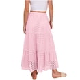 thumbnail image 5 of LWavelet Women Eyelet Embroidery Tiered Midi Skirt Elastic High Waist With Pockets Cute Summer Skirt Pink L, 5 of 8
