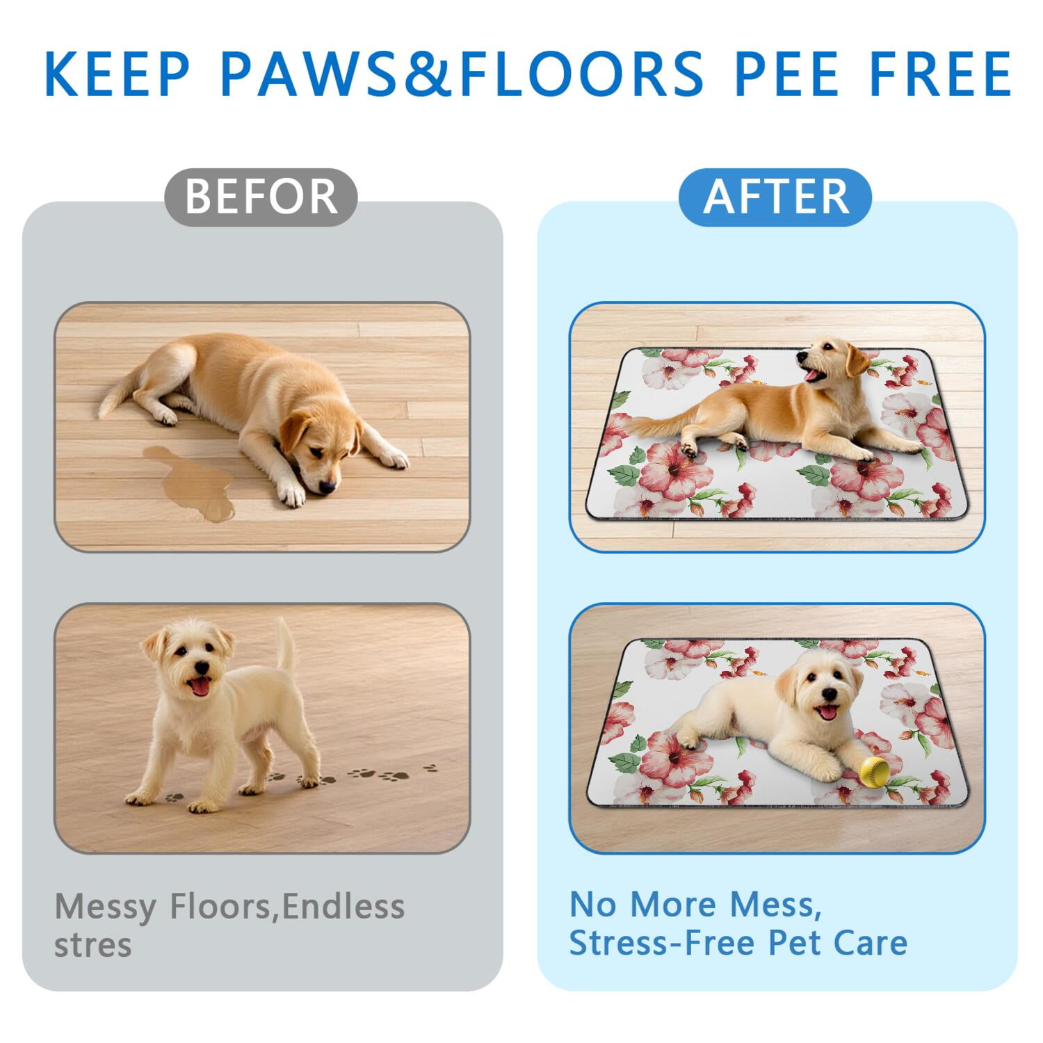 Dog Training Mat Reusable Tropical Plants, Washable Non-Slip Pee Pad for Crate and Hard Surface Floor Protection (Hawaiian plant patterns, 24" x35")