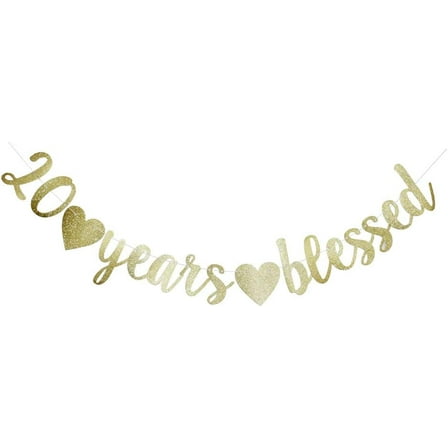 20 Years Blessed Banner, Funny Gold Glitter Sign for 20th Birthday/Wedding Anniversary Party Supplies Photo Props