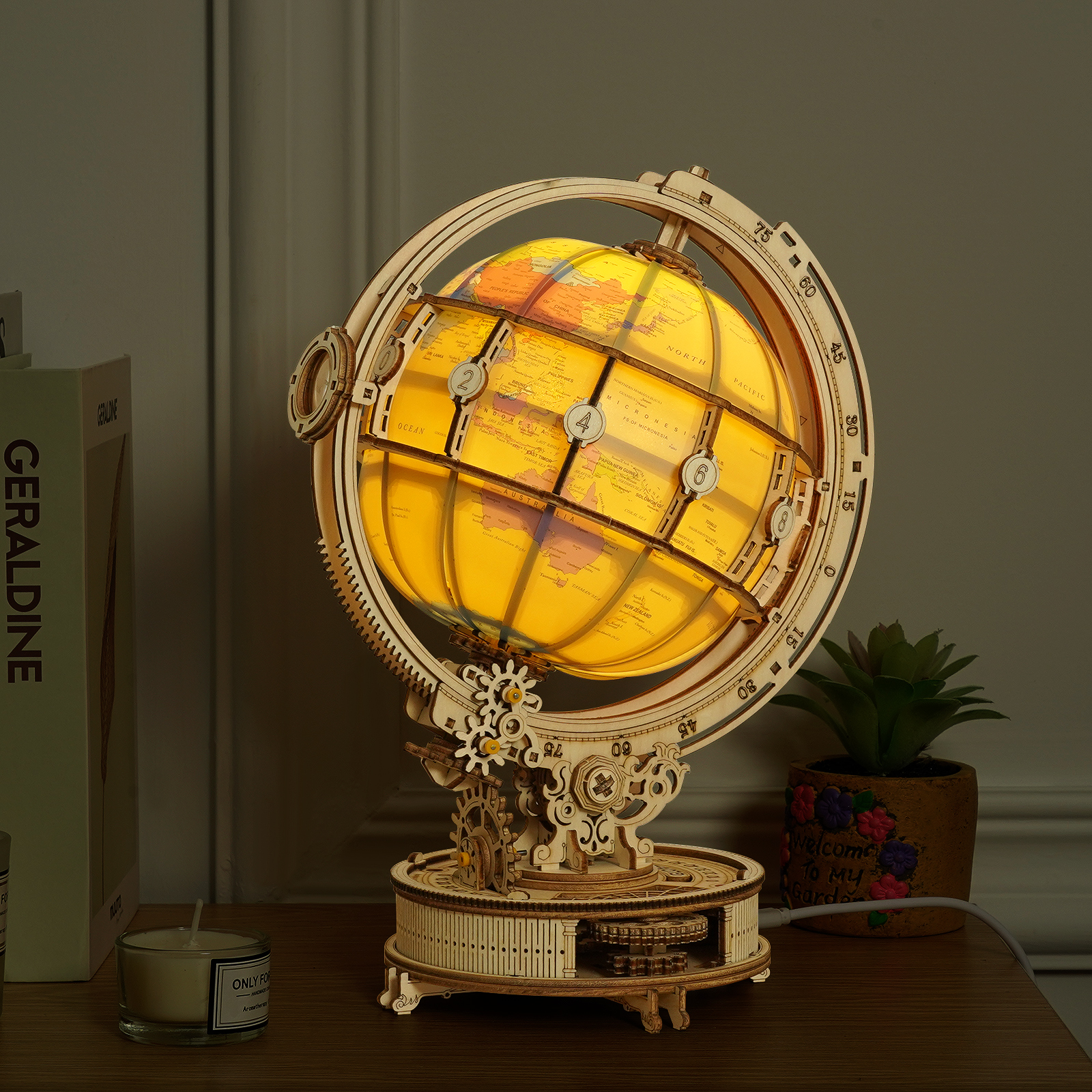 3D Wooden World Globe Puzzles LED Illuminated 180 Pieces Puzzle Model