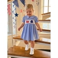 thumbnail image 4 of BemeyourBBs Toddler Baby Girls 4th of July Dress Smocked Outfit Patriot Independent Day Clothes American Flag Letter Embroidery Doll Collar Short Sleeve A-Line Dress Toddler Baby Girl Summer Dress, 4 of 9