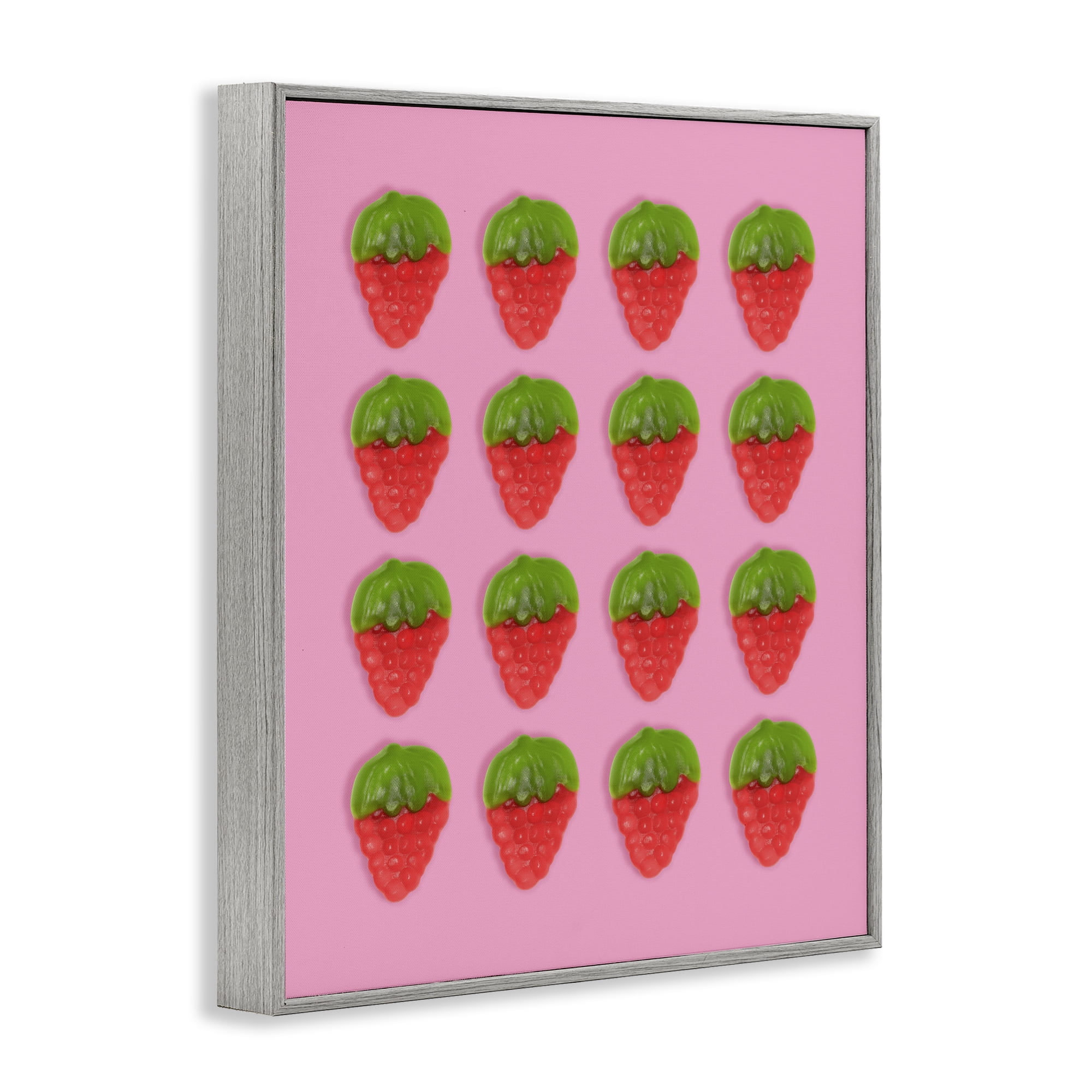 Stupell Industries Gummy Strawberry Candy Pattern Gray Framed Giclee Art, design by LISH Creative