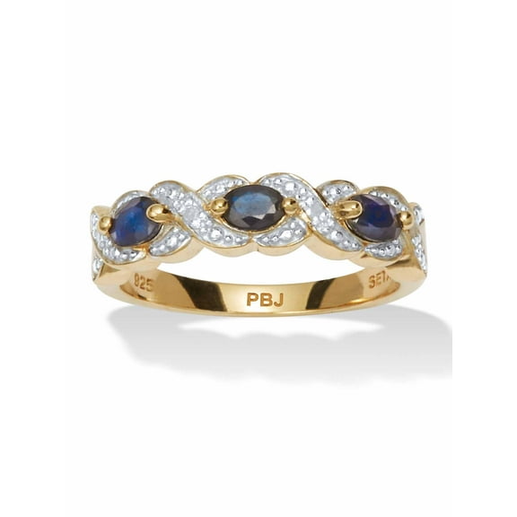 PalmBeach Jewelry .62 TCW Oval Cut Genuine Blue Sapphire and Diamond Accent 18k Yellow Gold-Plated Sterling Silver Ring