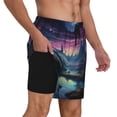 thumbnail image 2 of Balery Fantasy Landscape Starry Night Bañador para hombre, shorts de playa de secado rápido con entrepierna y forro de compresión-Small, 2 of 6